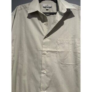 ENRO Mens Large 17 Khaki White Stripe Micro Pima Cotton Long Sleeve NWT